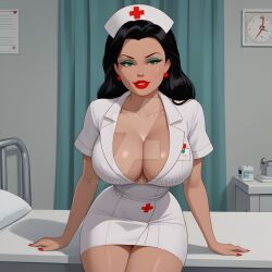 1girls ai_generated black_hair breast breasts cleavage cool_world curvaceous curvaceous_body curves curvy curvy_body curvy_female curvy_figure curvy_milf deviantart exposed_breast exposed_breasts female female_only green_eyes hourglass_figure inner_sideboob light-skinned_female light_skin lonette milf nurse nurse_cap nurse_clothing nurse_hat nurse_outfit nurse_uniform okosumo sideboob solo solo_female voluptuous voluptuous_female watermark