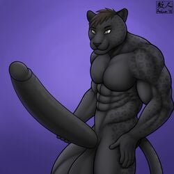 2015 abs anthro aolun balls biceps big_balls big_penis black_fur black_panther black_penis brown_hair erection feline fur furry furry_only green_eyes hair huge_cock humanoid_penis hyper hyper_penis leopard long_penis male male_only mammal markings muscles nude panther pecs penis solo spots toned