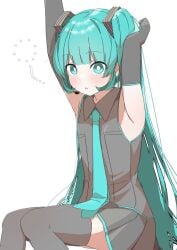 1girl 1girls armpits arms_up hatsune_miku safe safe_for_work sfw solo solo_female thighs uruti_2388 waking_up white_background