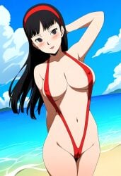 1girls ai_generated alternate_costume amagi_yukiko atlus beach black_hair black_hair_female breasts female female_focus female_only hairband light-skinned_female light_skin long_hair long_hair_female looking_at_viewer megami_tensei nai_diffusion persona persona_4 pinup red_sling_bikini ryu_ai sega sling_bikini solo solo_female solo_focus stable_diffusion swimsuit