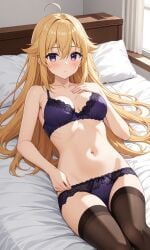 1female 1girls ai_generated bed bedroom bra breasts commentary_request english_commentary female female_only hi_res highres indoors koshi_torako laying_on_bed looking_at_viewer mixed-language_commentary my_deer_friend_nokotan panties room shikanoko_nokonoko_koshitantan solo solo_female very_high_resolution