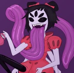 2024 dark_hair fangs fetish huge_tongue hyper_tongue long_tongue muffet tongue_fetish tongue_out tongueslonger undertale undertale_(series)