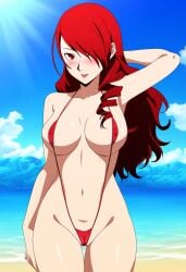 1girls ai_generated alternate_costume atlus beach breasts female female_focus female_only light-skinned_female light_skin long_hair long_hair_female looking_at_viewer megami_tensei mitsuru_kirijo nai_diffusion persona persona_3 pinup red_eyes red_eyes_female red_hair red_hair_female red_sling_bikini ryu_ai sega sling_bikini solo solo_female solo_focus stable_diffusion swimsuit