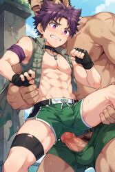 abs ai_generated camp_buddy gay male male_only open_jacket tom_ai wolf_boy yaoi yoichi_yukimura