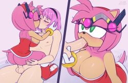 amy_rose anthro big_breasts bodily_fluids breasts cleavage clothed clothed_sex clothing dress drooling duo eulipotyphlan fellatio female girl_on_top hair hedgehog huge_breasts human june_(roxa) kissing large_breasts male male/female mammal mind_control nude oral penile pink_hair saliva sega sex simple_background sonic_(series) sonic_the_hedgehog_(series) zelamir