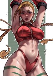 1girl bikini blonde_hair cammy_white capcom inspyart pigtails showing_off street_fighter