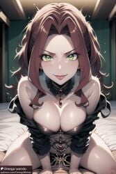 ai_generated big_breasts evil_grin female green_eyes malty_s_melromarc necklace omega-weirdo patreon red_hair straddling tate_no_yuusha_no_nariagari