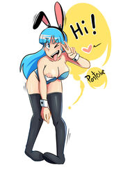 1girls blue_eyes blue_hair body booty_shorts breasts bulma_(bunny) bulma_briefs bunny_ears bunnysuit buruma dragon dragon_ball drawing female female_only leggings painttool_sai pose solo