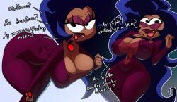 2024 ass big_breasts black_eyes blue_background blue_hair breasts brown_body brown_skin cartoon_network cleavage coolerinker eyeshadow female female_focus female_only hair inker_comics inkershike long_hair milf oh_these?_(meme) ok_k.o.!_let's_be_heroes purple_dress purple_eyeshadow purple_lips purple_lipstick tagme text thick_thighs thighs vampire vampire_girl wide_hips wilhamena