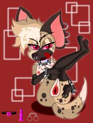 absurd_res accessory anthro anthro_only ass eyes female hi_res hyena mammal nude red_eyes rock sex_toy solo yanni_hyena