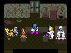 5girls 6boys alphys asgore_dreemurr berdly catti_(deltarune) deltarune kris_(deltarune) monster_kid noelle_holiday orgy sans sex susie_(deltarune) tagme theevilfallenone toriel undertale undertale_(series) video