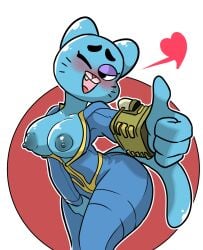 anthro anthro_only big_breasts blue_fur breasts cat_ears cat_tail catgirl fallout female fur furry nicole_watterson the_amazing_world_of_gumball vault_suit