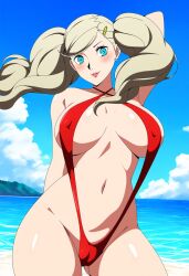 1girls ai_generated alternate_costume ann_takamaki atlus beach blonde blonde_female blonde_hair blue_eyes blue_eyes_female breasts female female_focus female_only light-skinned_female light_skin long_hair long_hair_female looking_at_viewer megami_tensei nai_diffusion persona persona_5 pinup ryu_ai sega sling_bikini solo solo_female solo_focus stable_diffusion swimsuit twintails