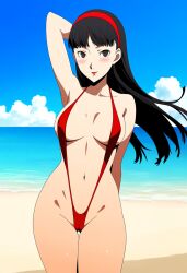 ai_generated alternate_costume amagi_yukiko atlus breasts female female_only nai_diffusion persona persona_4 ryu_ai sling_bikini solo stable_diffusion swimsuit