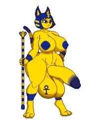 animal_crossing animated ankha ankha_(animal_crossing) anthro bouncing_balls furry futa_only futanari gif huge_balls idle_animation large_breasts nintendo pixel_art tagme throbbing_penis transparent_background