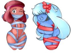 bangs bangs_over_eyes blue_body blue_hair blue_skin bondage bondage breasts cartoon_network christmas female female_focus female_only long_hair nipples red_body red_hair red_skin ribbon ruby_(steven_universe) sapphire_(steven_universe) short_hair steven_universe steven_universe:_the_movie steven_universe_future tied tied_arms tied_legs tied_up