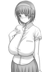 1girls big_boobs big_breasts big_tits black_and_white boobs breasts female greyscale kuromukuro magaki_ryouta monochrome only_female shiny shirahane_yukina short_hair tits white_background