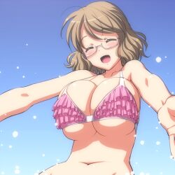 1girls big_boobs big_breasts big_tits bikini boobs breasts female glasses happy karasuma_sakura kin-iro_mosaic magaki_ryouta only_female short_hair swimsuit tits