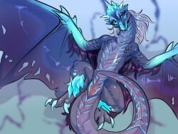 4:3 anus auroth_the_winter_wyvern black_hair blue_body blue_eyes blue_scales blue_sclera claws dota dragon european_mythology female feral genitals hair ice leg_tuft looking_at_viewer mythological_creature mythological_scalie mythology notched_wings one_eye_half-closed parazari pink_pussy pussy raised_tail scales scalie silver_hair smile smiling_at_viewer solo spread_wings tagme tail thick_thighs tuft valve western_dragon wings wyvern