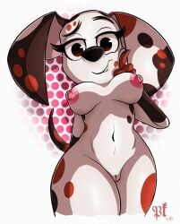 101_dalmatian_street 101_dalmatians 1female 1girl 1girls 2024 anthro anthro_female anthro_only anthro_solo biting_lip biting_own_lip boobs breasts brown_spots canid canine canine_pussy canis dalmatian digital_drawing_(artwork) digital_media_(artwork) disney dog domestic_canine domestic_dog eyelashes female female_focus female_only hand_behind_back hanging_breasts hi_res high_resolution highres horny horny_female inkbunny looking_at_viewer looking_down looking_pleasured naked naked_anthro naked_female nipples oc original_character pkbrnsh0ck_(artist) pussy raised_eyebrow red_eyes red_spots solo solo_anthro solo_female solo_focus spots spotted_body spotted_fur tail thick_hips thick_thighs tits white_body white_fur wisnia