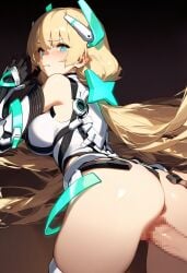 1boy ai_generated angela_balzac ass ass_focus asshole blonde_hair blush breasts female junichoon penis pov pov_hands pussy rakuen_tsuihou sex sex_from_behind shy