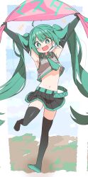 armpits arms_up belly belly_button hatsune_miku navel skindentation stockings thighhighs thighs underboob uruti_2388