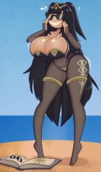 1girls big_breasts bimbofication black_hair cleavage disney female fire_emblem fire_emblem_awakening knick_knack large_breasts large_hips long_hair narrow_waist nintendo permanent_smile pixar smiling sunglasses sunnification sunny_persona swimsuit tharja thin_waist tinted_eyewear water wide_hips wrenzephyr2