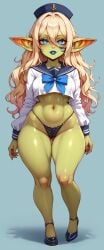 1girls ai_generated full_body goblin_female green_skin original_character sailor_girl sailor_goblin sailor_goblin_girl sailor_uniform school_uniform thick_ass