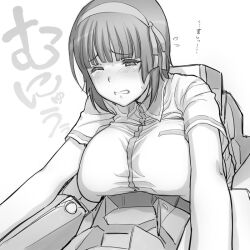 1girls big_boobs big_breasts big_tits black_and_white boobs breasts female greyscale kuromukuro magaki_ryouta monochrome only_female shiny shirahane_yukina short_hair tits white_background