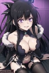 ai_generated black_hair corruption date_a_live evil_grin patreon purple_eyes ribbon thighhighs yatogami_tohka