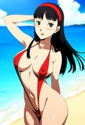 1girls ai_generated alternate_costume amagi_yukiko atlus beach black_hair black_hair_female breasts female female_focus female_only hairband light-skinned_female light_skin long_hair long_hair_female looking_at_viewer megami_tensei nai_diffusion persona persona_4 pinup red_sling_bikini ryu_ai sega sling_bikini solo solo_female solo_focus stable_diffusion swimsuit