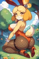 1girls ai_generated animal_crossing anthro anthro_only ass basketmuffin big_ass breasts bunny_ears bunny_girl bunnysuit female female_only fishnets furry furry_only high_heels isabelle_(animal_crossing) nintendo solo solo_female thick_thighs wide_hips