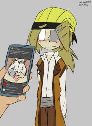 3boys anus artist_upload balls blonde_hair blush castle_of_nations charc0al clothed coat confusion cuntboy embarrassed english_text full-package_cuntboy hat herm hermaphrodite holding_phone human intersex juxtaposition karl_(law_of_talos) law_of_talos male maleherm multi_genitalia nervous penis phone photo_comparison pussy pussy_juice self_upload social_media spread_pussy spreading_own_pussy tear