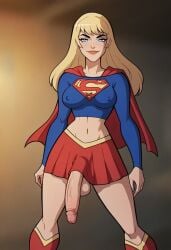 1futa abs ai_generated balls big_penis blonde_hair blonde_hair blue_eyes breasts costume dc_comics futanari legs legs_up solo solo_futa supergirl superheroine