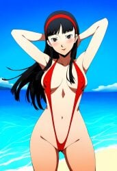 ai_generated alternate_costume amagi_yukiko atlus breasts female female_only nai_diffusion persona persona_4 ryu_ai sling_bikini solo stable_diffusion swimsuit