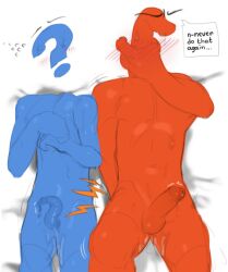 ! 2024 2boys ? abs after_sex animate_inanimate anthro anthrofied athletic_male balls big_penis blue_body blush bodily_fluids completely_nude duo erection exclamation_point exclamation_point_(kogito) eyebrows gay glistening_penis hi_res humanoid_genitalia humanoid_penis imminent_sex kogito long_penis looking_at_another looking_at_penis male male_only navel nipples nude nude_male object_head pecs penis presenting presenting_penis question_mark question_mark_(kogito) red_body shy simple_background size_difference speech_bubble suprised sweat sweatdrop tapering_penis twink vein veiny_penis white_background yaoi