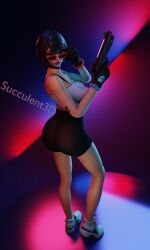 big_ass big_breasts black_hair clothed evie_(fortnite) fortnite fortnite:_battle_royale glasses gun hourglass_figure perfect_ass succulent3d thick_ass