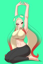 big_breasts light-skinned_female long_hair nintendo nobunagapero octoling octoling_girl perotako_chan_(nobunagapero) pink_eyes splatoon stretching tentacle_hair turquoise_hair