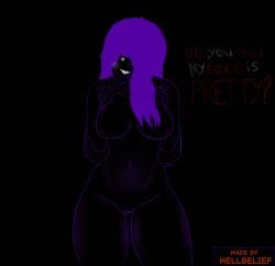 1female aged_up amy_martin black_background breasts creepy_smile dress_lift faith faith_the_unholy_trinity female female_only friday_night_funkin_mod hellbelief naked one_eye possessed purple_hair pussy step_right_up:_adventure_isle text watermark