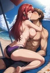 1boy1girl ai_generated beach bible_black earrings muscular_male red_hair takashiro_hiroko