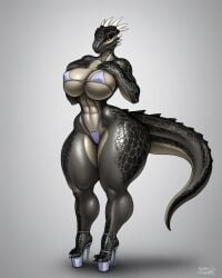 ai_generated argonian bikini borednlonely bottom_heavy curvaceous curvy female high_heels large_breasts reptile reptile_humanoid scalie thick_legs thick_thighs voluptuous