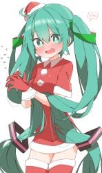 hatsune_miku santa_costume santa_hat thighhighs thighs uruti_2388