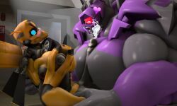 3d big_penis bladesharks blush bumblebee_(transformers) cum cybertronian cyclops gay heart_symbol male/male muscular pecjob pecs penis robot sam1377 shockwave_(transformers) tears_of_pleasure transformers transformers_prime