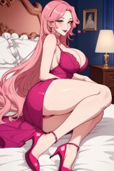 1girls ai_generated bed big_ass big_breasts deadly_sin deadly_sins dress high_heels lust_(deadly_sin) perchance_ai personification pink_hair sexy_pose