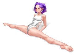 1futa ballet_feet barefoot bulge feet futa_only futanari hair intersex kairuhentai kairunoburogu penis pointed_feet purple_eyes purple_hair sitting solo spread_legs swimsuit tied_hair twintails white_background