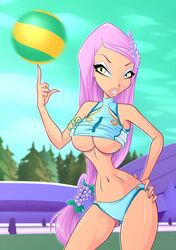 1girls 4kids_entertainment alfea_fairy ball barrette bimbo braid braids breasts busty cleavage clothes clothing color eyeliner eyeshadow green_eyes hand_on_hip hourglass_figure krystal_(winx_club) large_breasts lavender_hair lipstick long_hair looking_at_viewer makeup navel nickelodeon panties pink_hair princess_krystal rainbow_(animation_studio) solo spinning sports_uniform teenager thin_waist tied_hair underboob volleyball voluptuous wasp_waist winx_club zfive