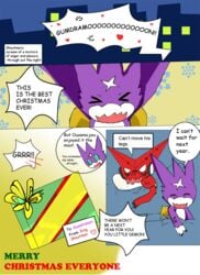 after_sex bed christmas clothing comic dialogue digimon duo english_text gumdramon holidays lying male nana-chan night shoutmon text yaoi