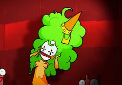 1girls battleblock_theater big_breasts breasts castle_crashers edit female female_only green_hair navel nipples nude nudity orange_princess_(castle_crashers) pubic_hair solo tagme tricky_the_clown vulva