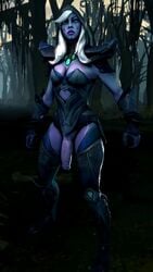 1futa 3d 9:16 animated armor boots cleavage dota dota_2 drow_ranger flaccid futa_only futanari hair hood idle intersex large_penis long_hair mackeymike mikeymack penis purple_skin solo source_filmmaker standing thigh_boots white_hair