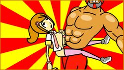 accurate_art_style big_dom_small_sub canon canonical_sex clothing female fever_x_(minus8) larger_male male minus8 official ponytail reporter_(rhythm_tengoku) reporter_girl rhythm_heaven size_difference smaller_female spread_legs stomach_bulge tied_hair wrestler_(rhythm_heaven)